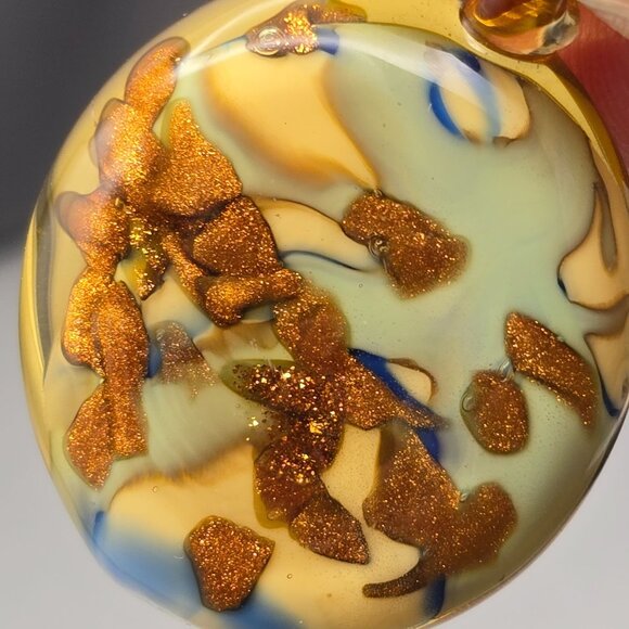 Foiled Glass Pendant Earth Tones w/ Cobalt & Gold Glass Bail 1.75" x 1.25" - Picture 6 of 7